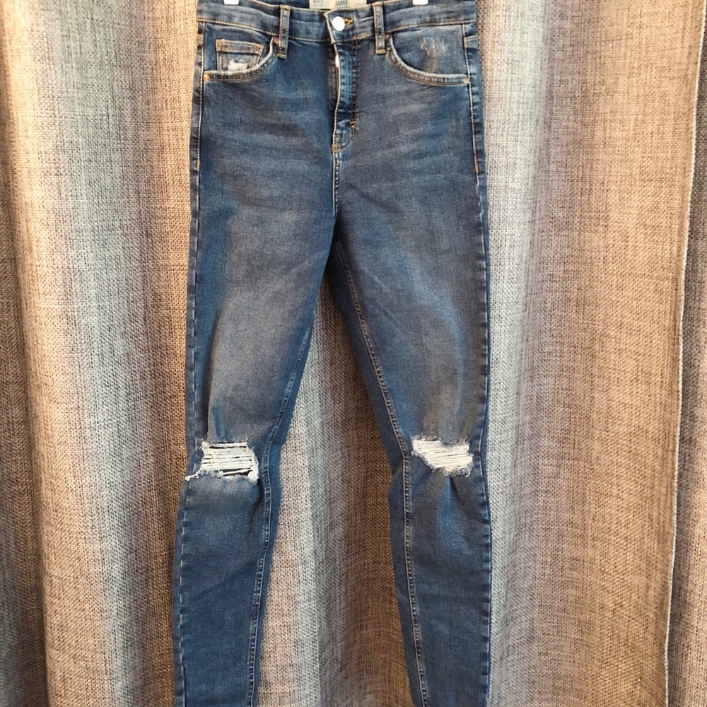 Topshop High Waisted Distressed Skinny Jeans